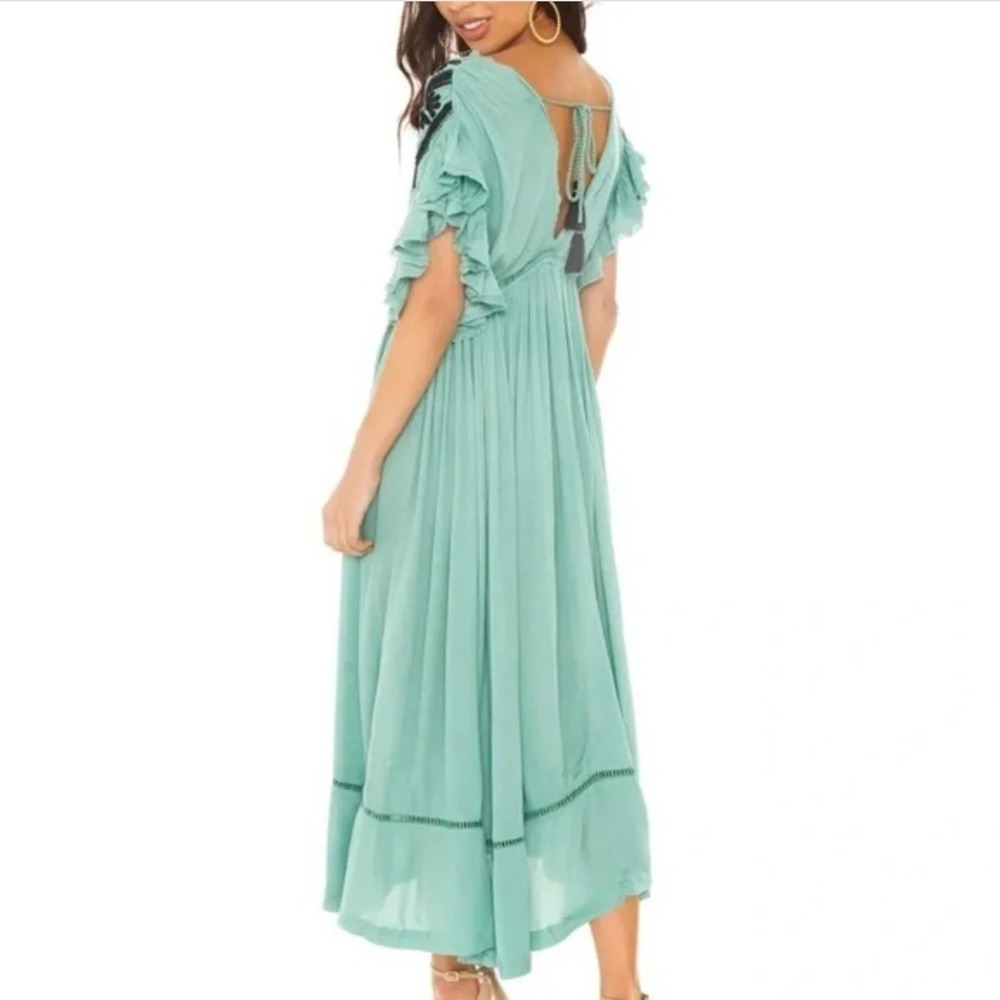 Free People Beach Comber Dress Medium Green Embroidered Boho Peasant Cottage - Picture 2 of 12